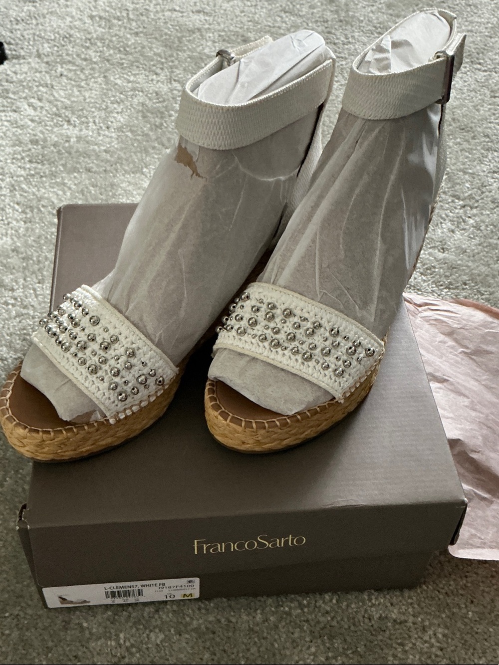 Franco Sarto White Studded Espadrille Wedge Sandals